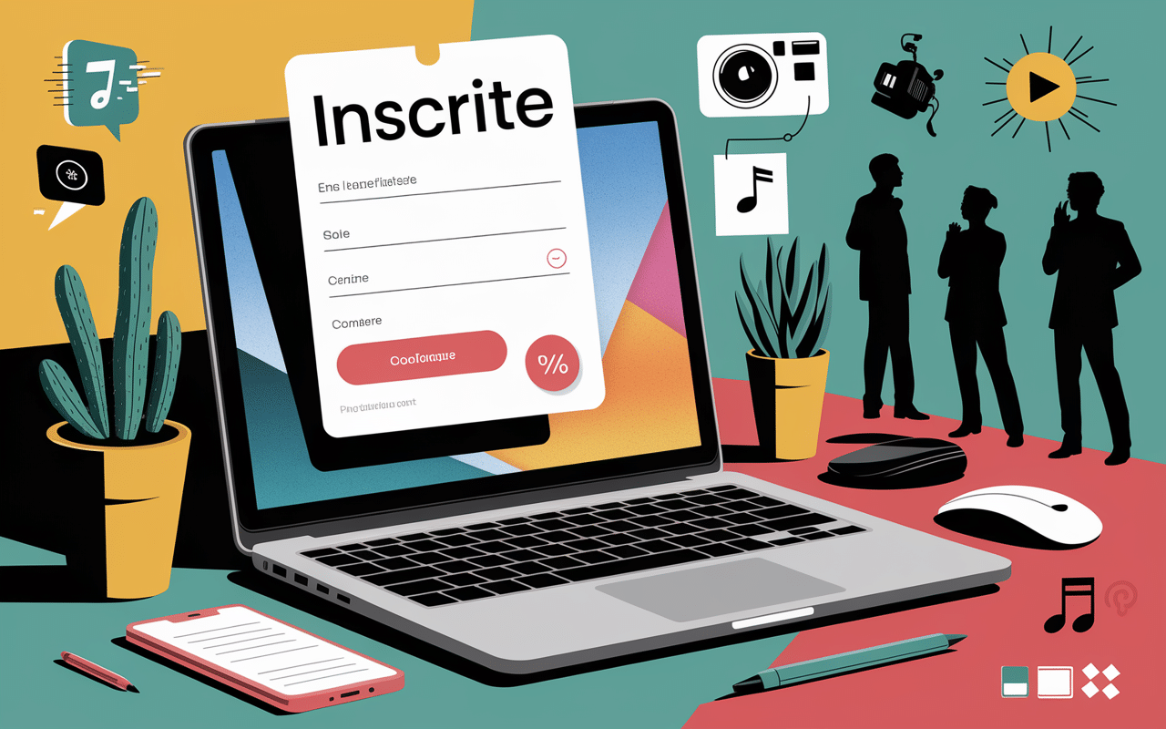 ordinateur inscription casting chant ambiance dynamique icones