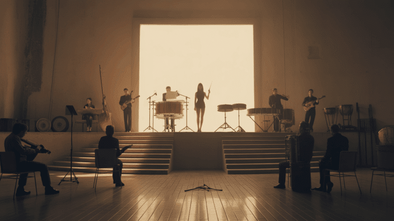 cheffe d orchestre sur podium femme direction scene