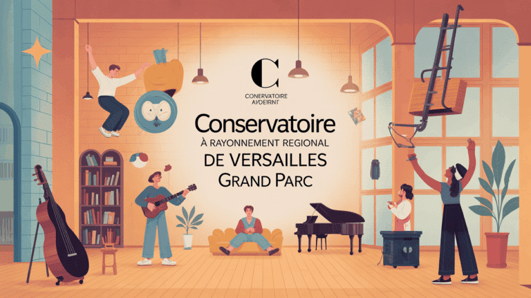 Illustration moderne et stylisée du Conservatoire à rayonnement régional de Versailles Grand Parc
