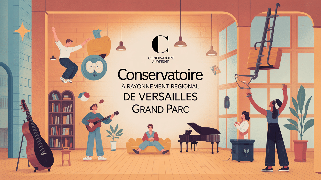 Illustration moderne et stylisée du Conservatoire à rayonnement régional de Versailles Grand Parc