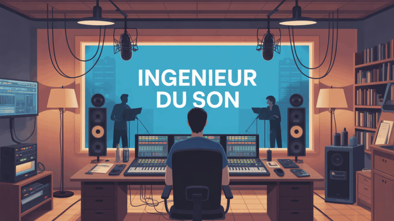 Image ingénieur du son en studio moderne avec console et logiciel audio