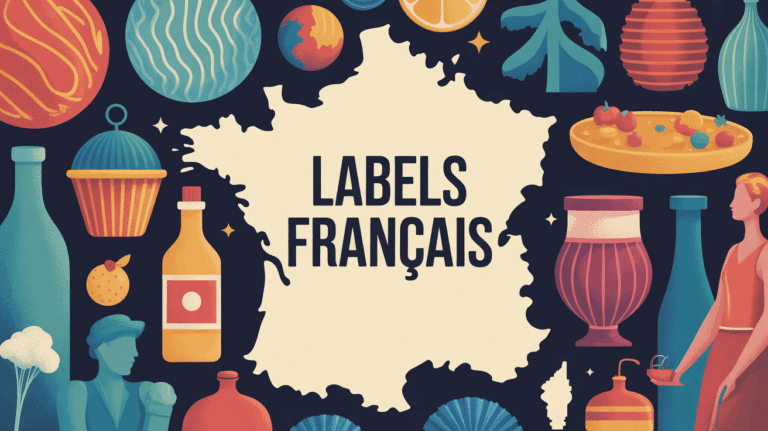 Illustration carte France avec objets labels français