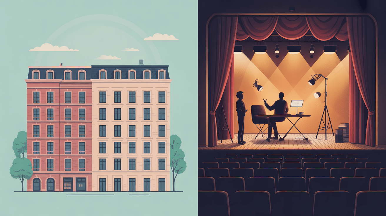 Regisseur roles immobilier theatre illustration