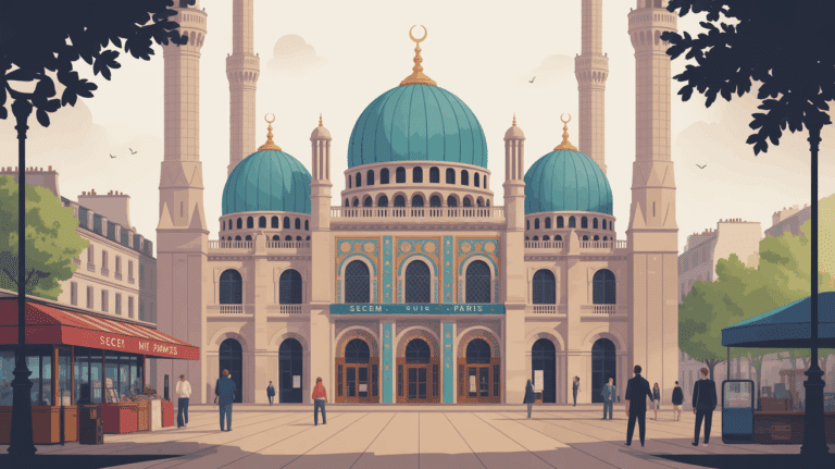 Illustration stylisée de la SECEM Paris sur la facade de la Grande Mosquée