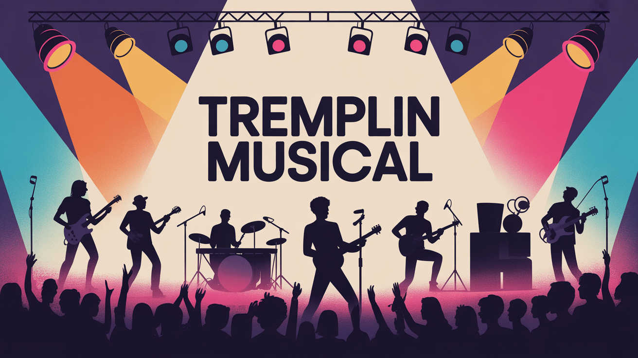 Illustration tremplin musical ambiance scène projecteurs