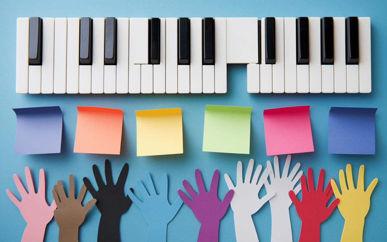 Instruments et post-its pour mémoriser notes et lettres