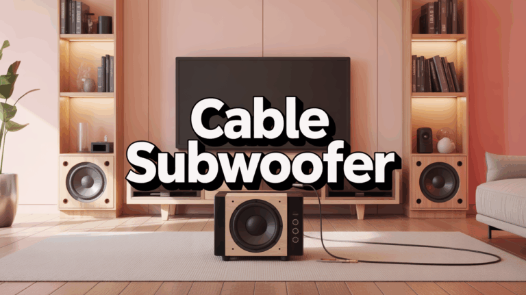 vue salon avec cable subwoofer rca mono relie caisson et ampli