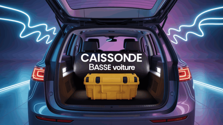 caisson de basse voiture visible dans coffre ambiance moderne