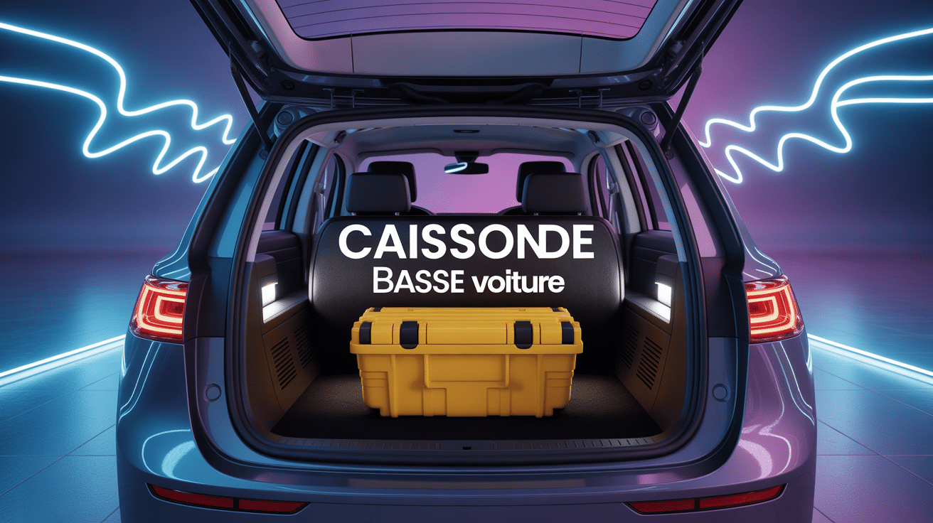 caisson de basse voiture visible dans coffre ambiance moderne