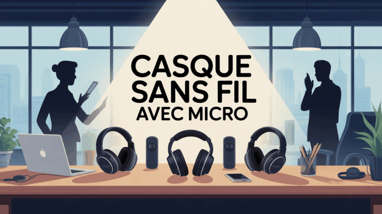 Casque sans fil avec micro sur bureau professionnel