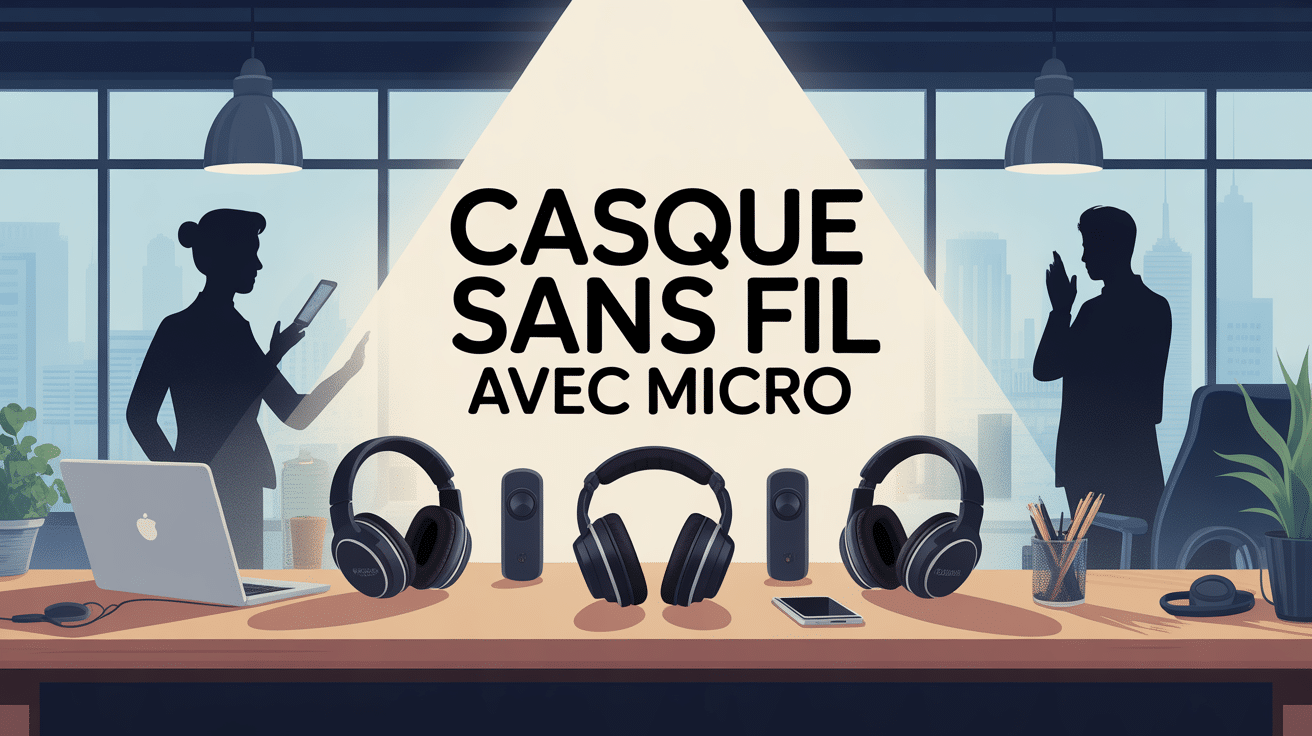 Casque sans fil avec micro sur bureau professionnel