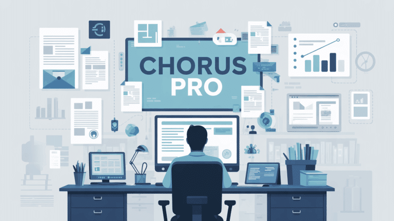 Illustration de creation compte Chorus Pro, bureau et documents numeriques