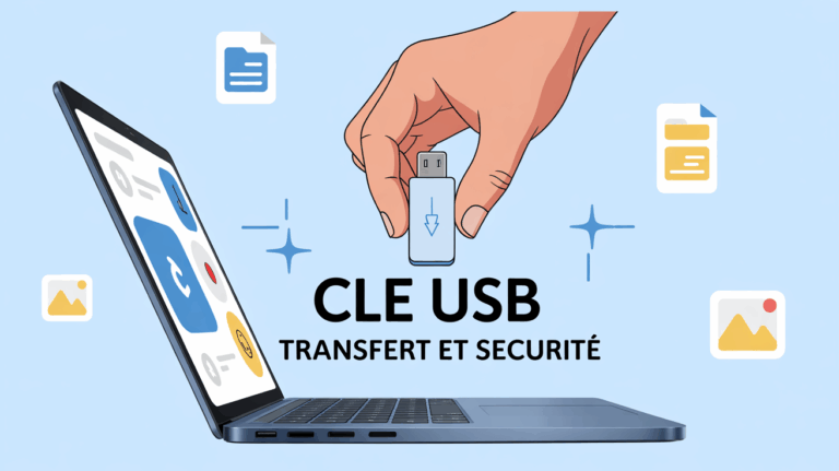 Insertion clé USB ordinateur transfert sécurisé