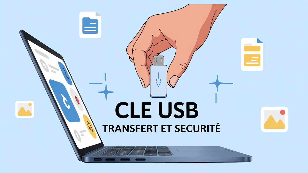 Insertion clé USB ordinateur transfert sécurisé