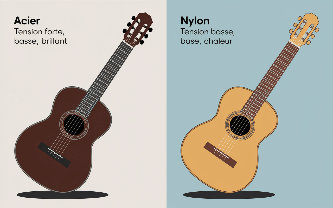 guitares folk cordes nylon et acier cote a cote