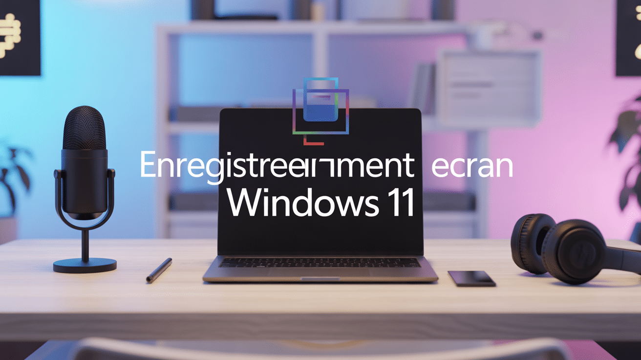 bureau moderne avec ordinateur enregistrement ecran windows 11