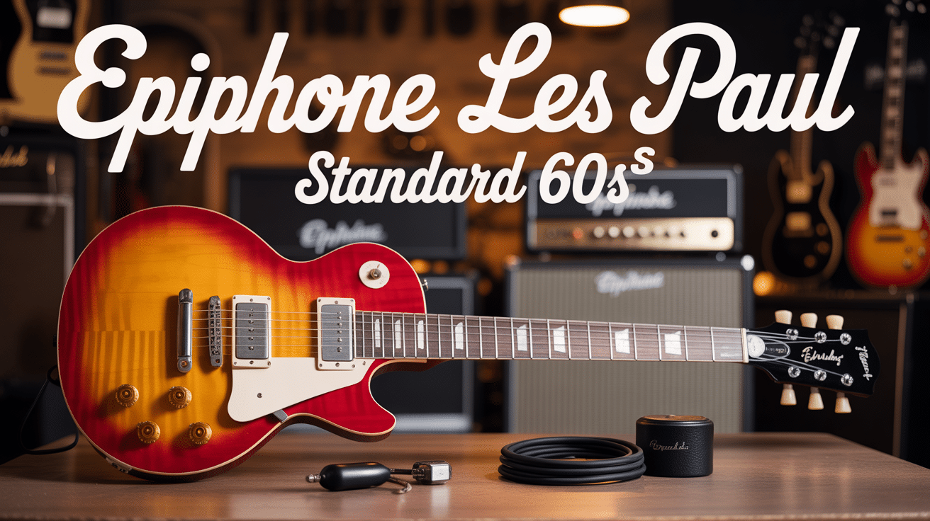 Epiphone Les Paul Standard 60s posée sur une table effet vintage