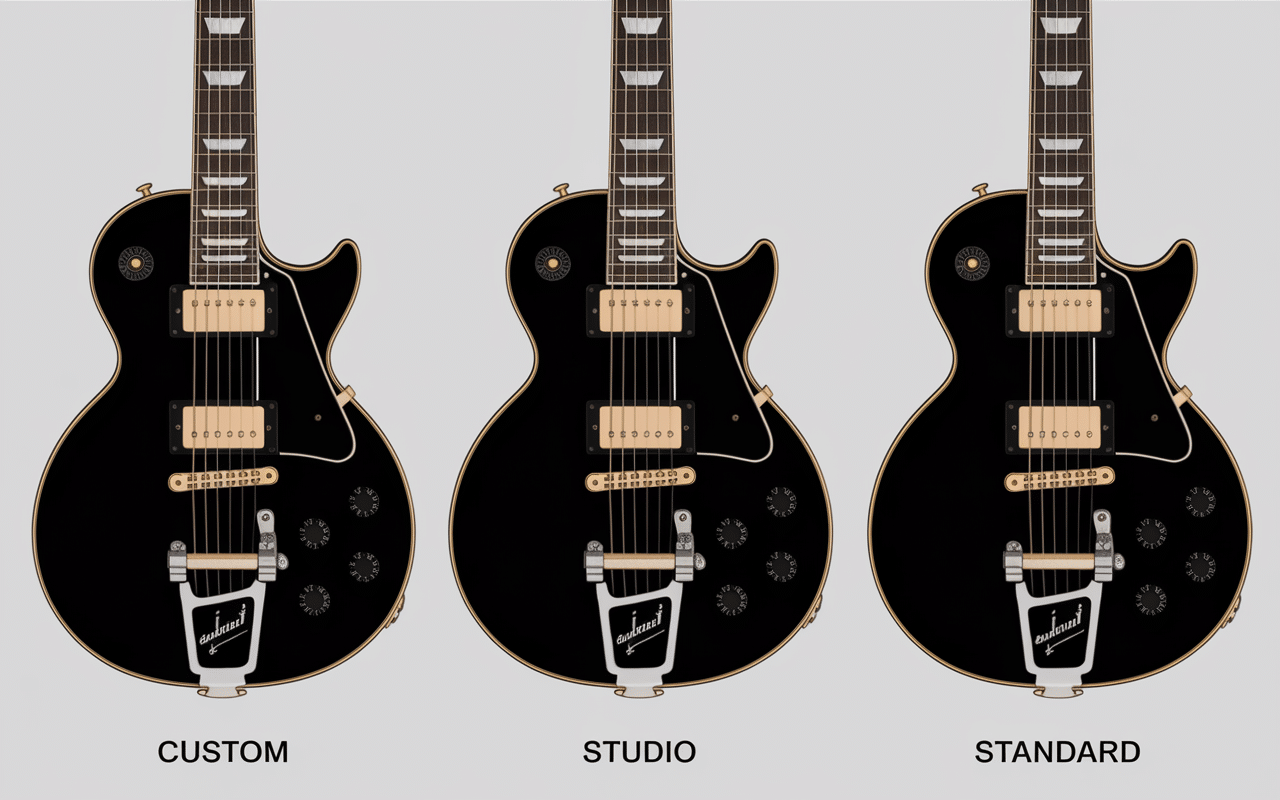 comparatif visuel gibson les paul noire custom studio standard
