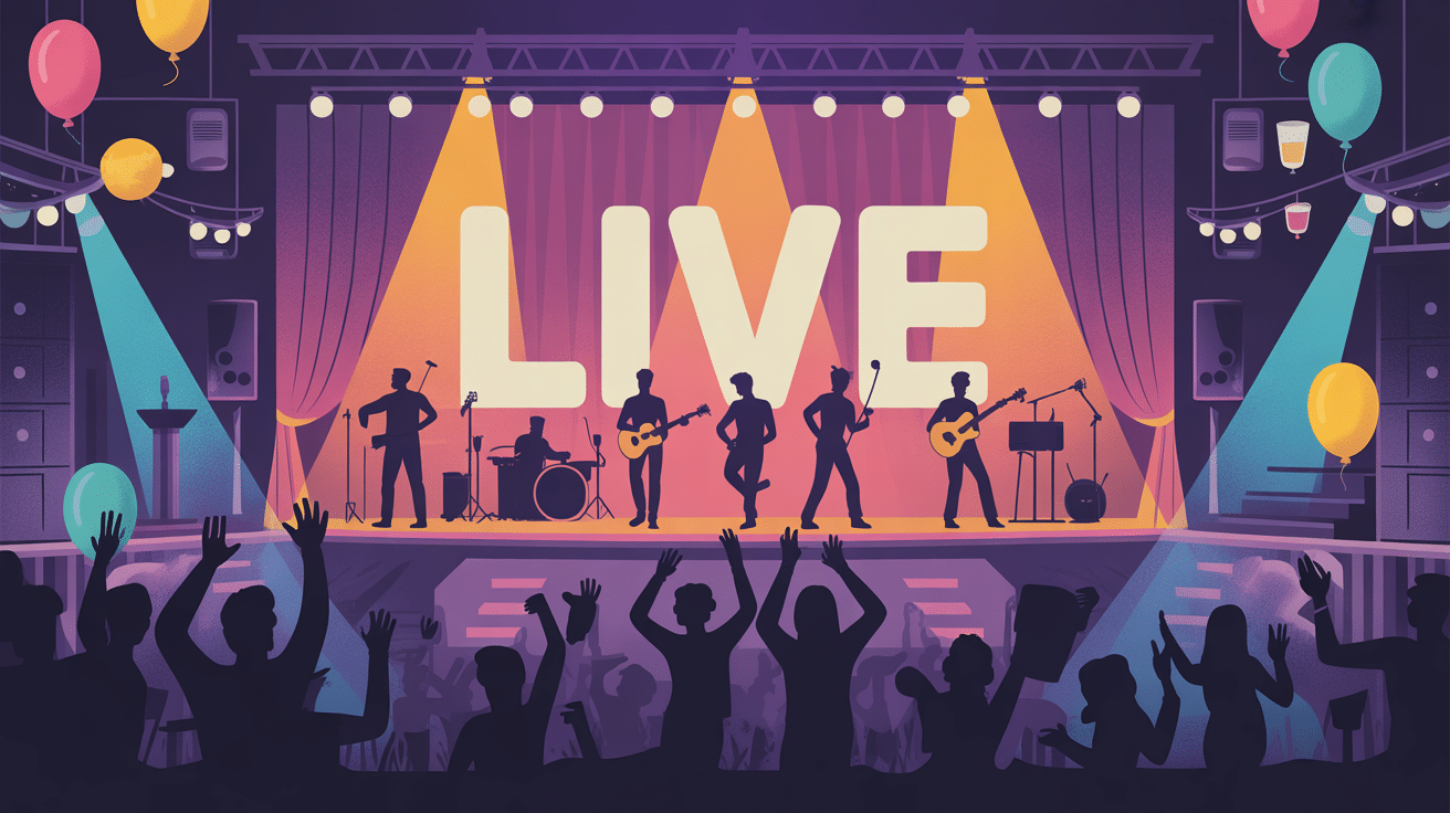 live nice salle festive guitares scene musiciens public ambiance