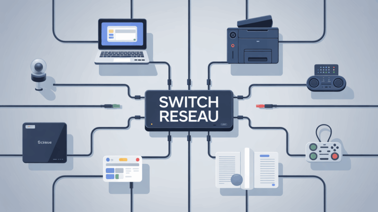 switch reseau relie ordinateurs imprimante console box