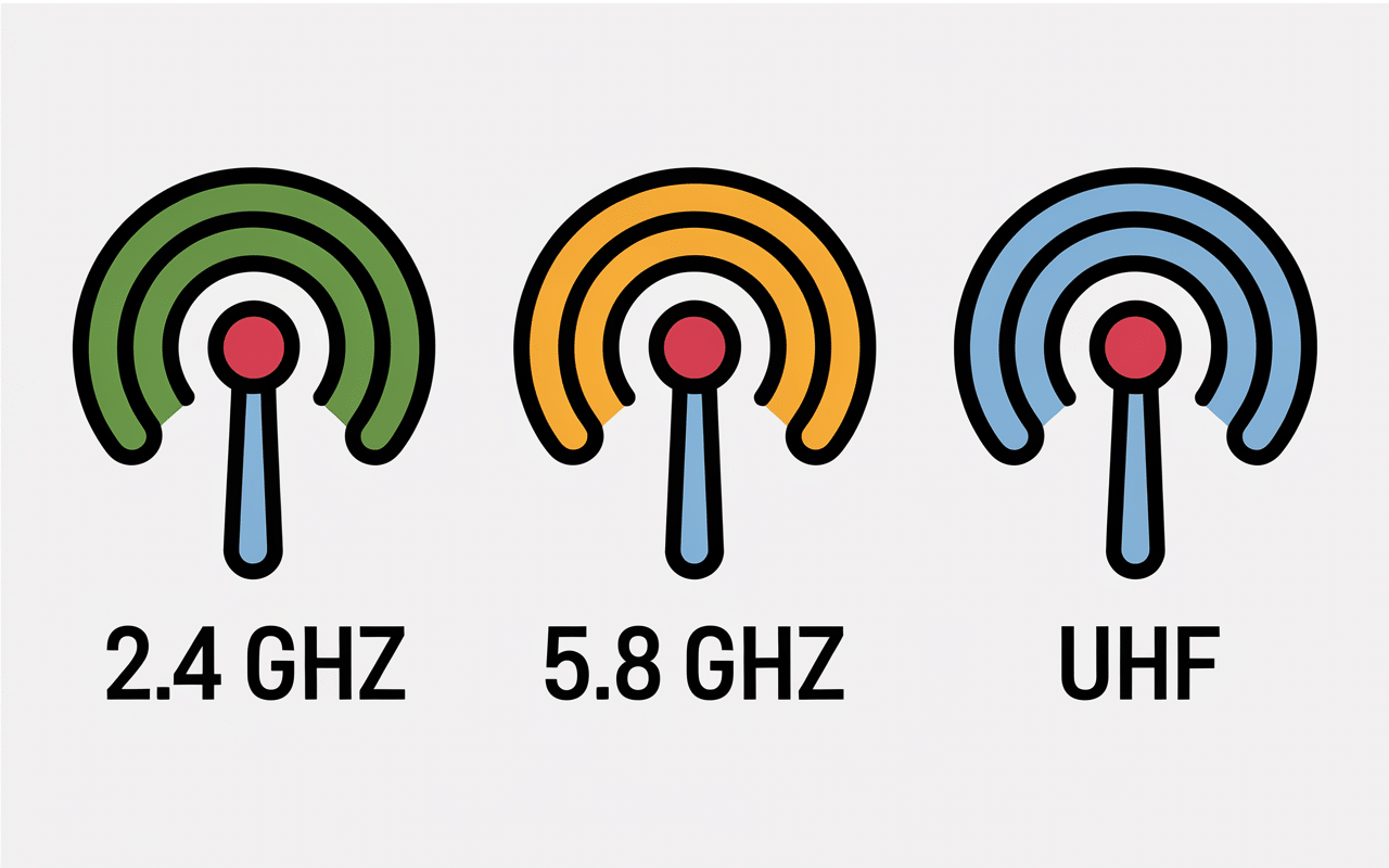 icones ondes types systeme sans fil guitare UHF 2.4 GHz 5.8 GHz