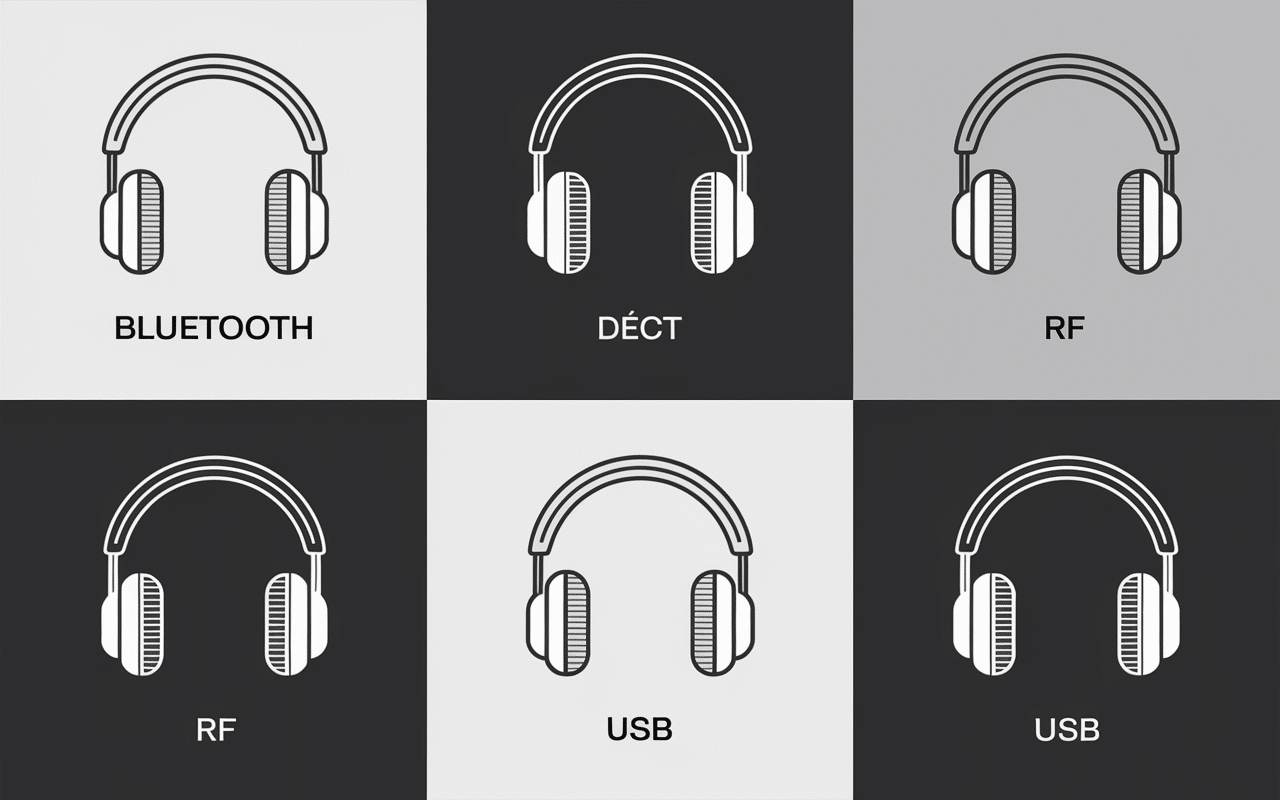 Différents casques sans fil avec micro et technologies