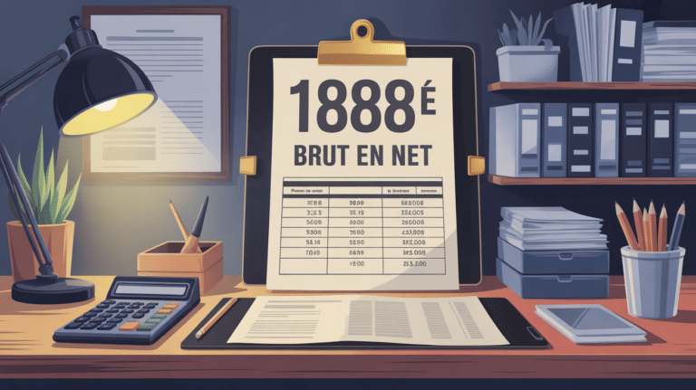 Fiche de paie 1888€ brut en net sur bureau moderne