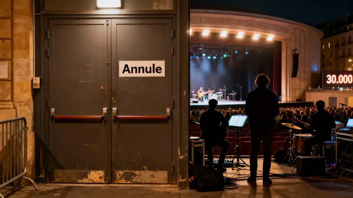 Salle de concert Annulé portes closes chiffres 30 000