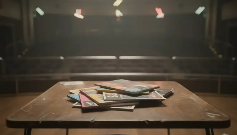 Pile de livres affiches Annulé sur table, salle vide