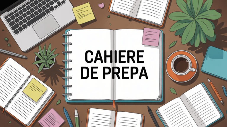 bureau de prepa avec cahier et ordinateur