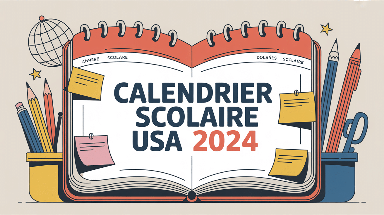 calendrier scolaire usa 2024 avec agenda stylisé moderne