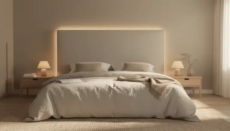 Vue d'ensemble tete de lit lumineuse XXL LED chambre moderne
