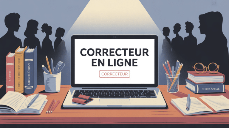 Correcteur en ligne sur table, outils français, ambiance inspirante
