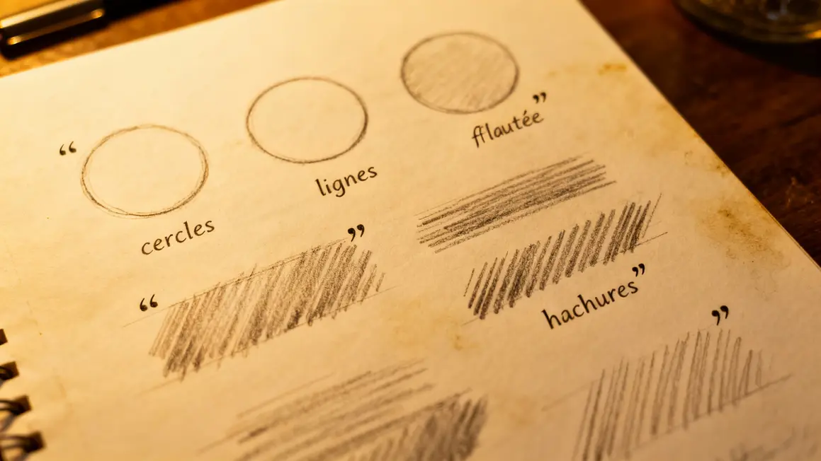 main entrainement dessin cercles lignes hachures