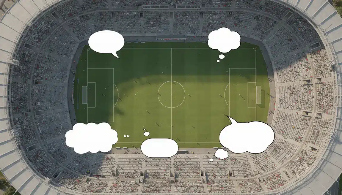 vue du stade football avec bulles bande dessinee