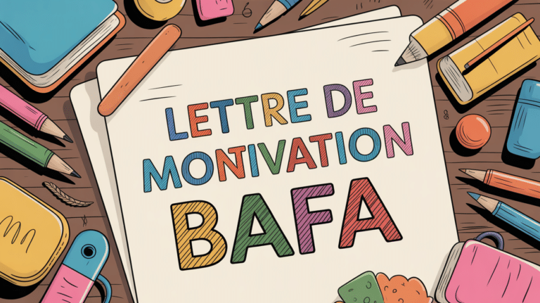 Lettre de motivation BAFA sur table, stylos, ambiance loisirs