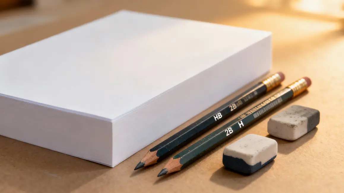 crayons gommes papier outils dessin débutant