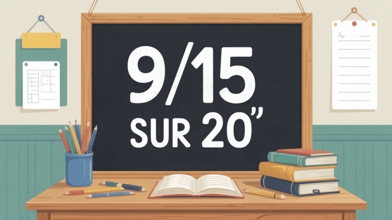 table d'ecole avec note 9/15 sur 20 au tableau