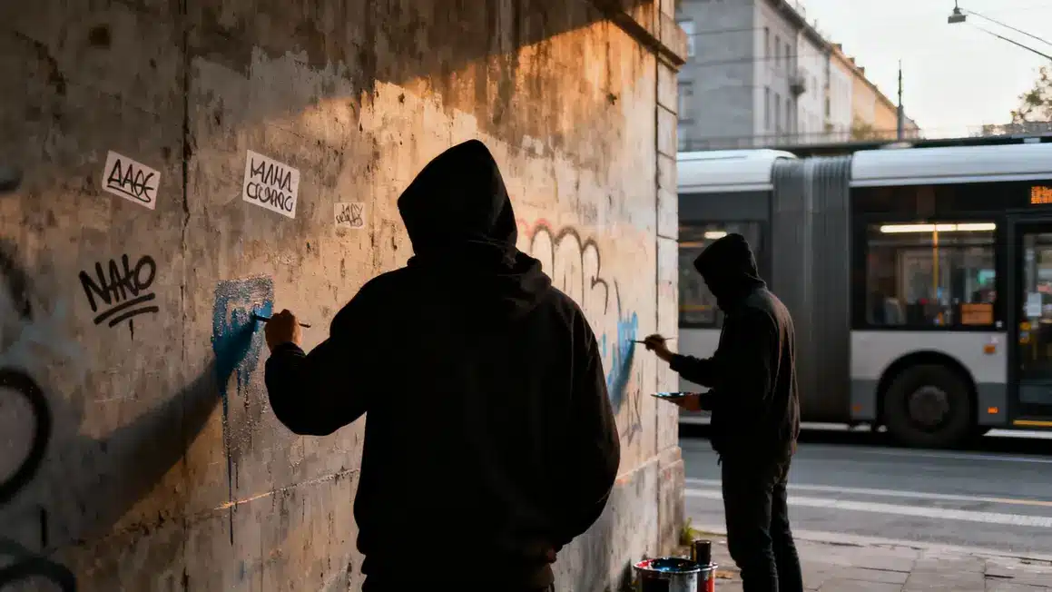 Mur urbain street art tags silhouettes