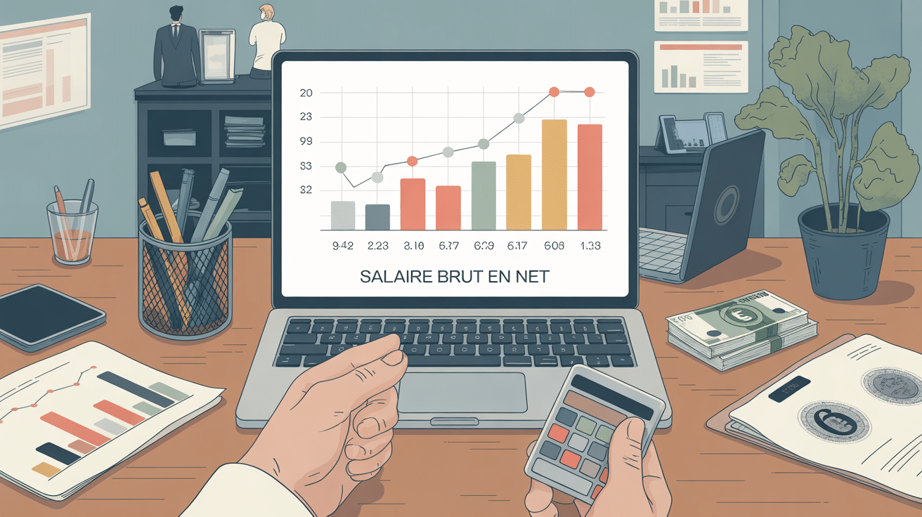 graphique conversion salaire brut en net sur bureau