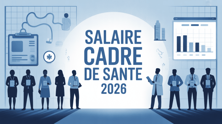 Tableau salaire cadre de santé 2026, silhouettes médicales et dossier