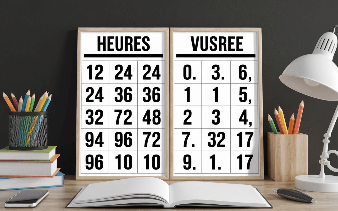 tableau conversion heures jours 12h 24h 36h 48h