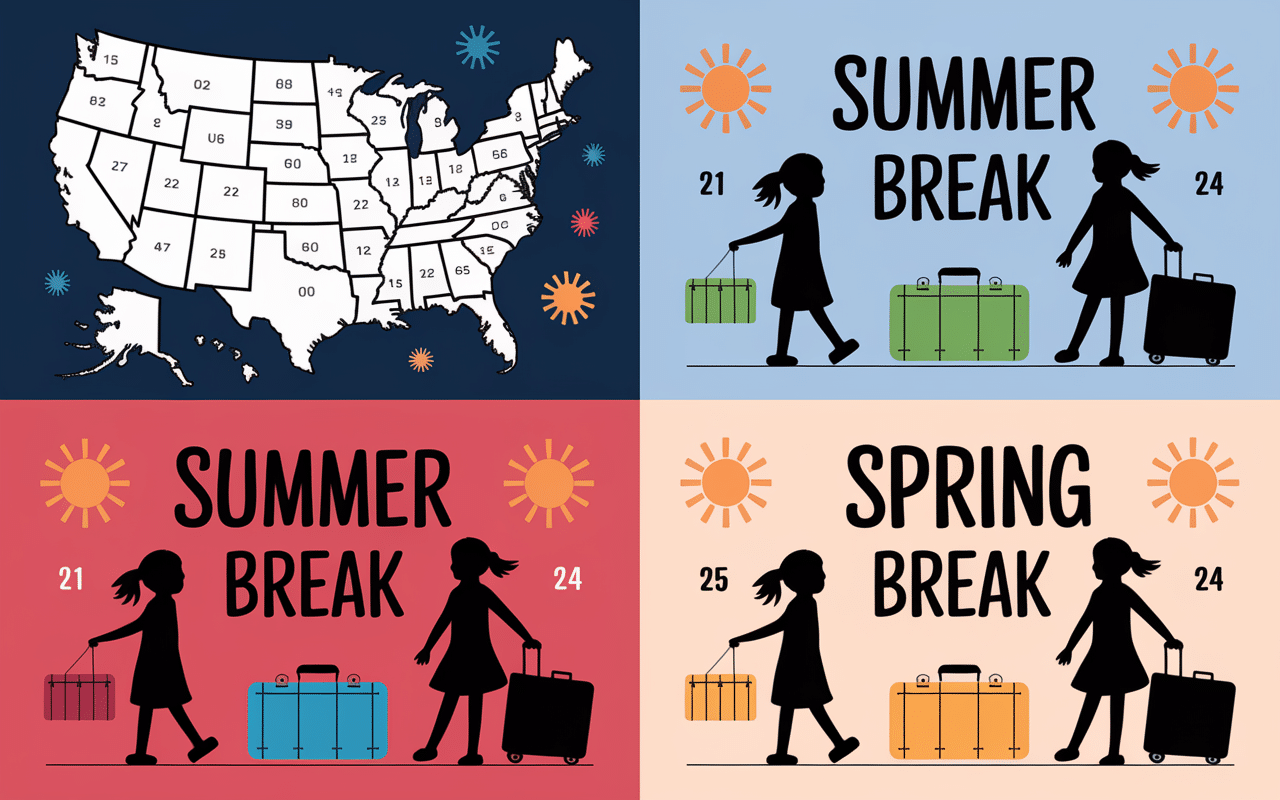 tableau vacances scolaires usa 2024 par région illustré