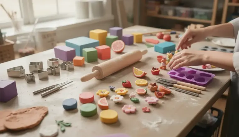 atelier lumineux avec pain Fimo outils et creations