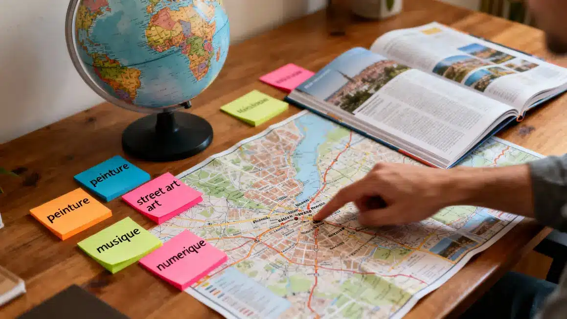 Sélection de destination artistique guide globe et disciplines