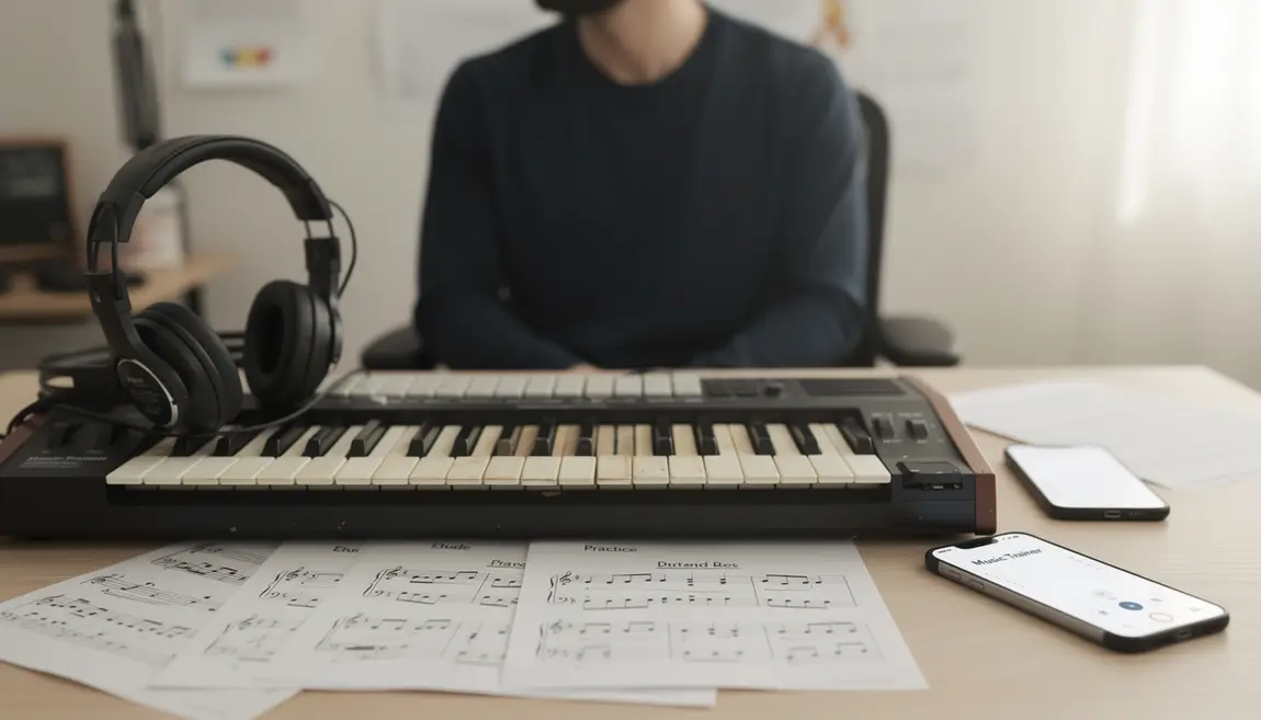 espace de travail piano casque application oreille musicale