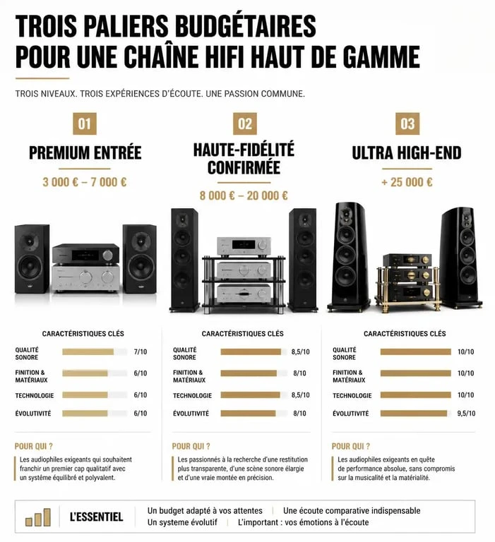 Infographie des paliers budgétaires pour une chaîne hifi haut de gamme