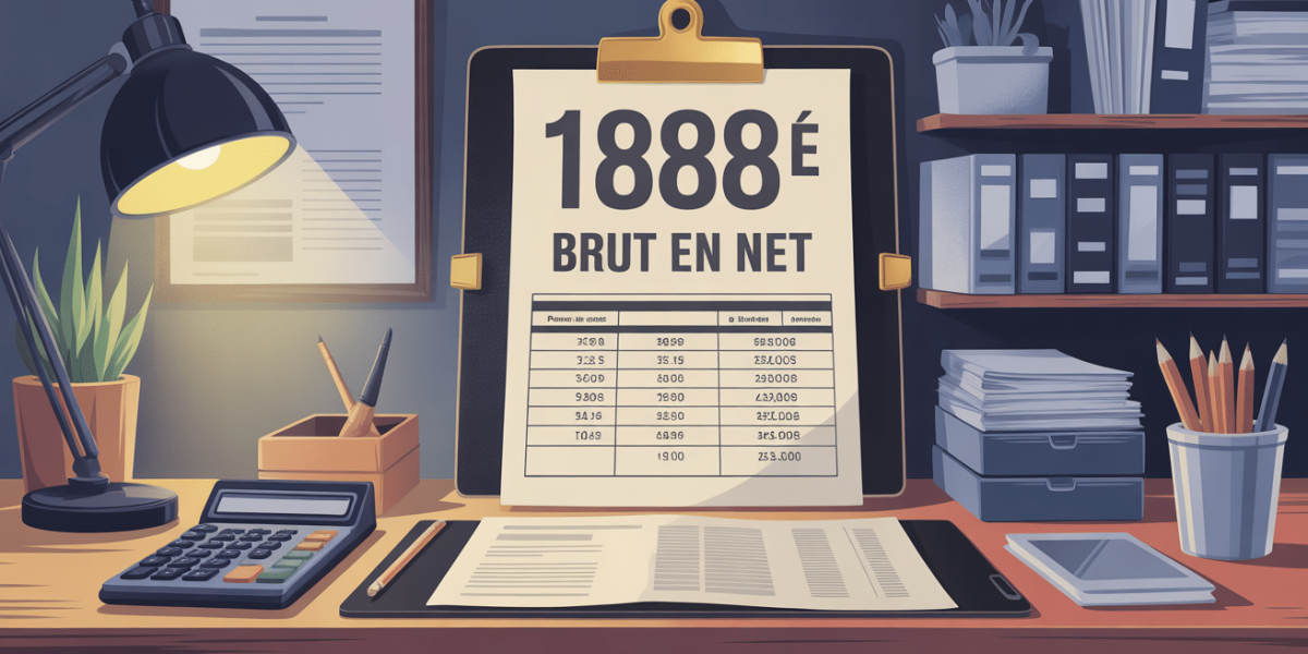 Fiche de paie 1888€ brut en net sur bureau moderne