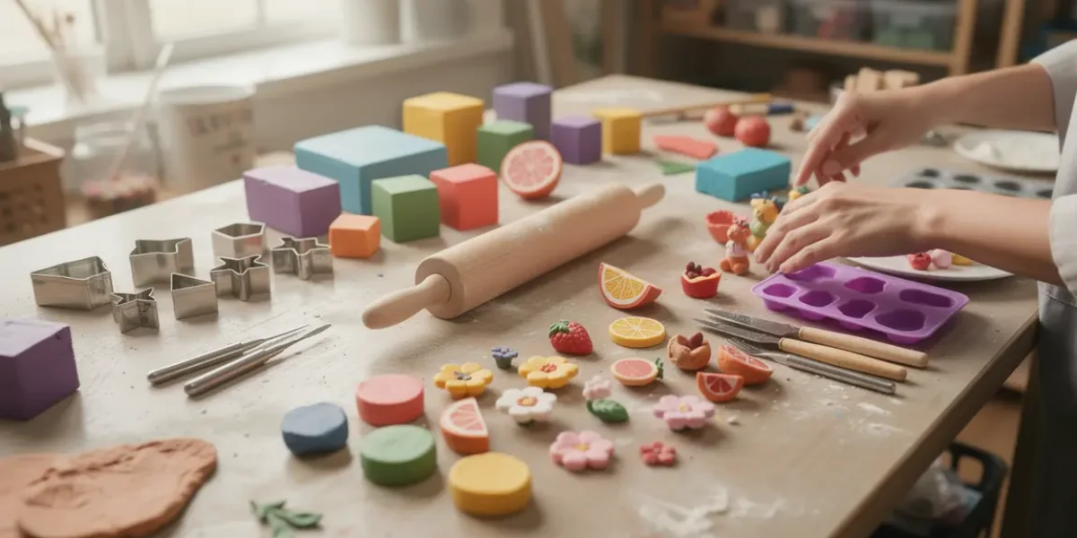 atelier lumineux avec pain Fimo outils et creations
