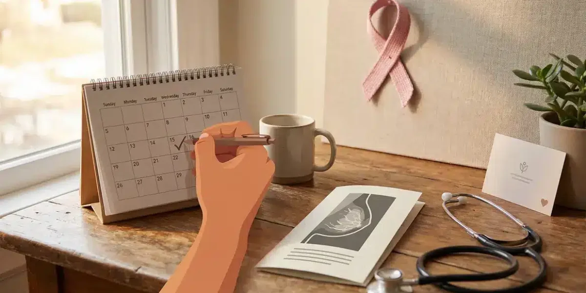 Calendrier main coche jour, mammographie, ruban rose, prévention cancer du sein